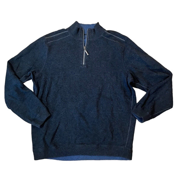 Tommy Bahama 1/4 Zip Sweater Adult L Reversible Pullover Long Sleeve Blue Mens - Picture 1 of 7